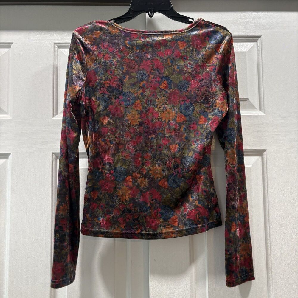 Natural Life Velvet Floral Danielle Square Neck Long Sleeve Top Size M - Picture 4 of 9